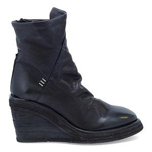 $380 A.S.98 TREMONT WEDGE BOOTIE PLATFORM LEATHER BLACK 37 (TC13)